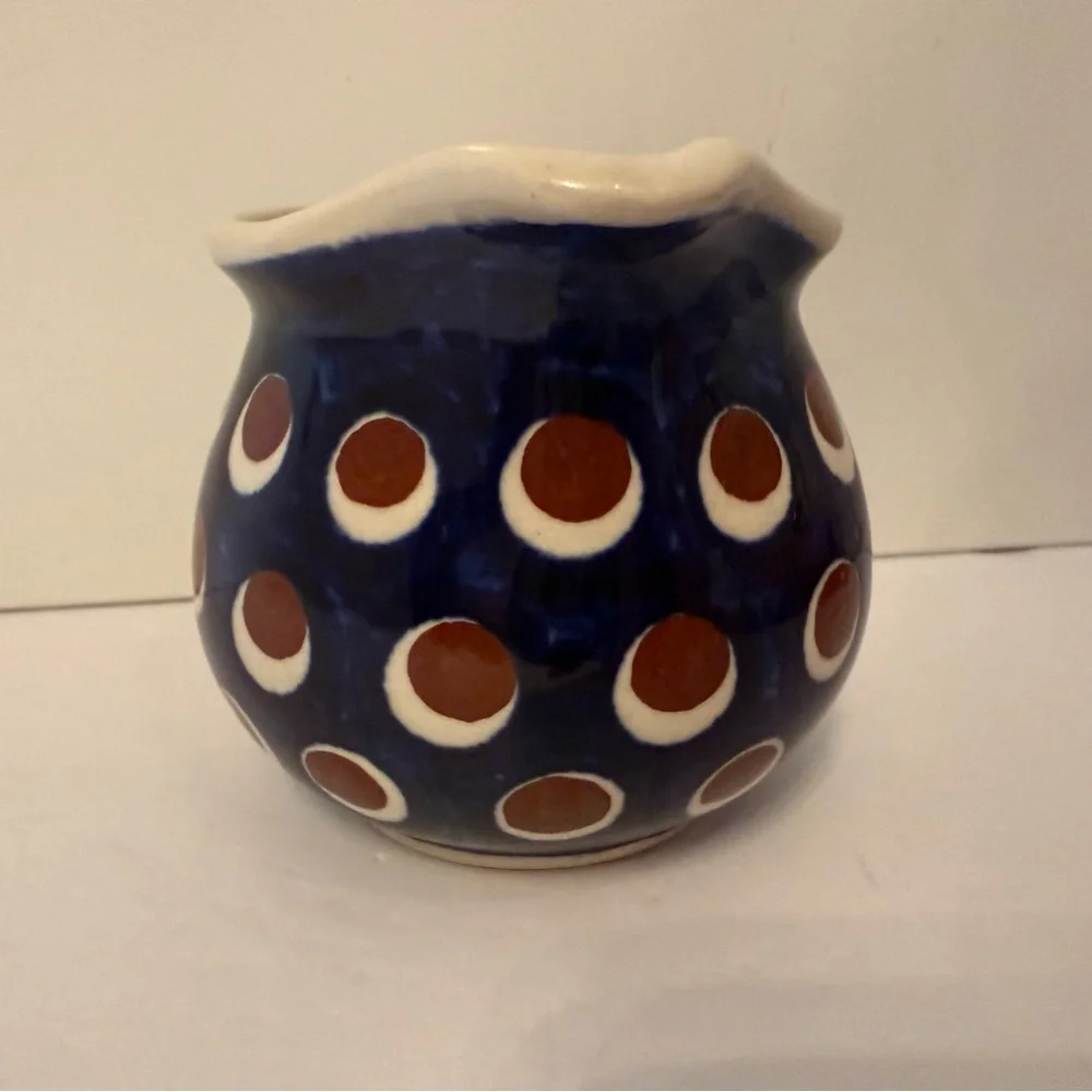 POLISH POTTERY CREAMER MINI PITCHER BLUE WHITE BROWN HANDMADE HOME BOLESLAWIEC